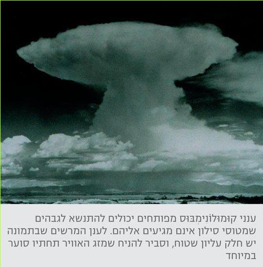 ענני קומולונימבוס מפותחים יכולים להתנשא לגבהים שמטוסי סילון אינם מגיעים אליהם. לענן המרשים שבתמונה יש חלק עליון שטוח, וסביר להניח שמזג האוויר תחתיו סוער במיוחד